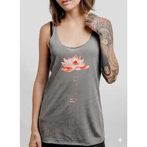 Women's Gray Sleeveless Activewear Tank Top with Lotus Flower Design Size S